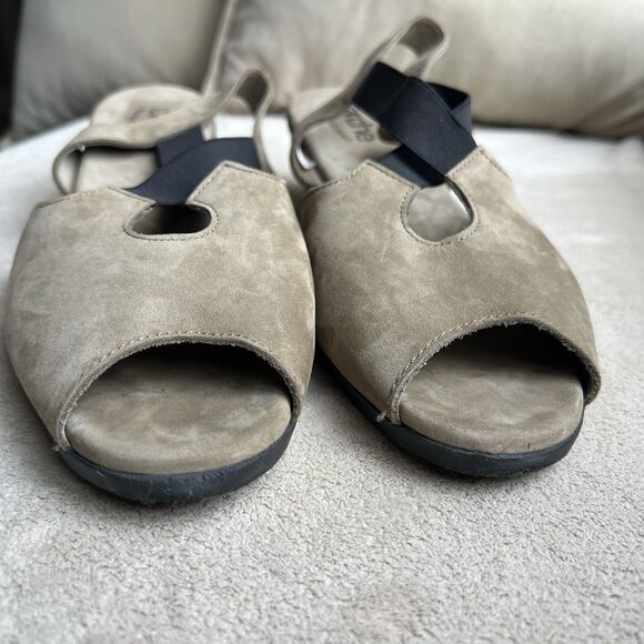 Arche Tan Nubuck Black Elastic Criss Cross Strap Heeled Sandal Women EU 40 US 9 - Picture 9 of 16